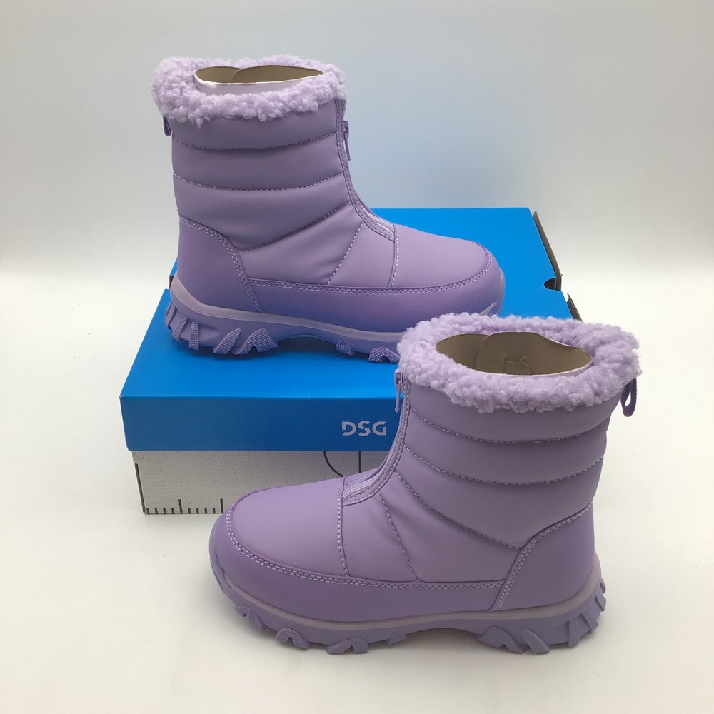 DSG Menace Kids Purple Puffer Winter Snow‎ Boots Faux Fur Trim Size 3 NEW
